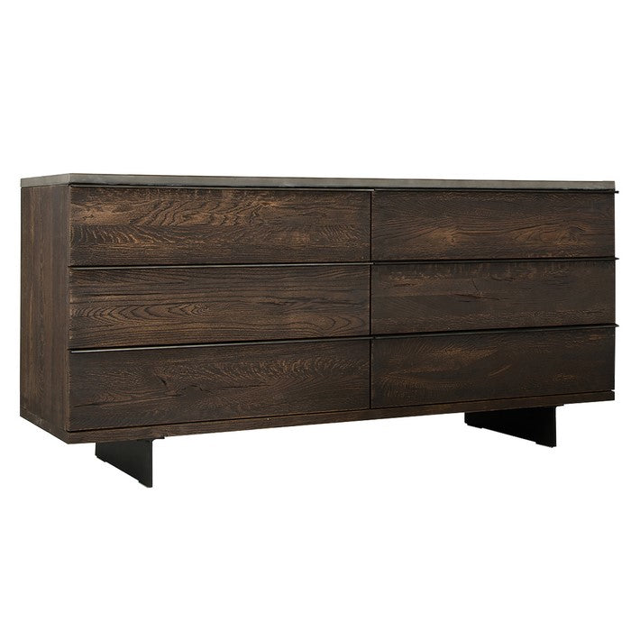 Wooden Frame Dresser with 6 Drawers with Metal Legs, Dark Brown