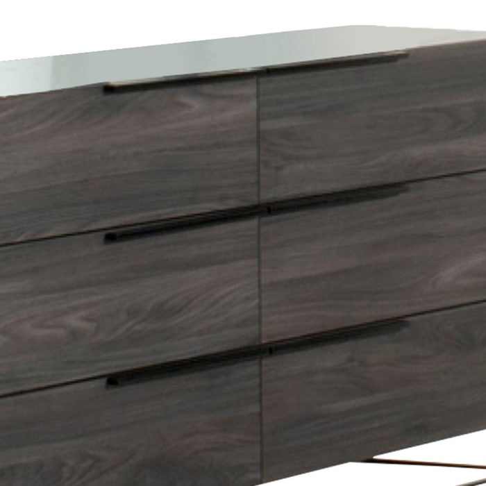 Wooden Frame Dresser with 6 Drawers with Metal Legs, Gray