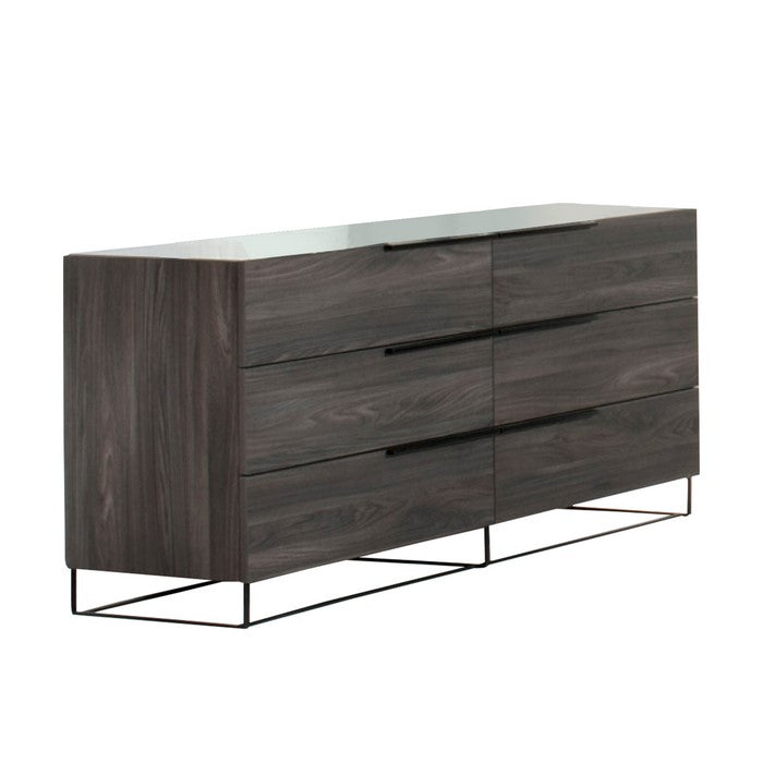 Wooden Frame Dresser with 6 Drawers with Metal Legs, Gray