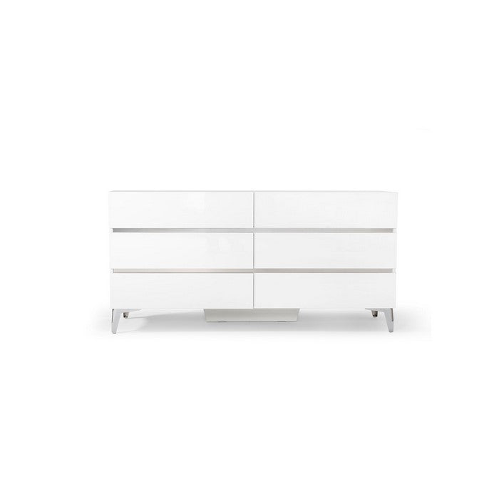 Wooden Frame Dresser with 6 Drawers and Metal Legs, White