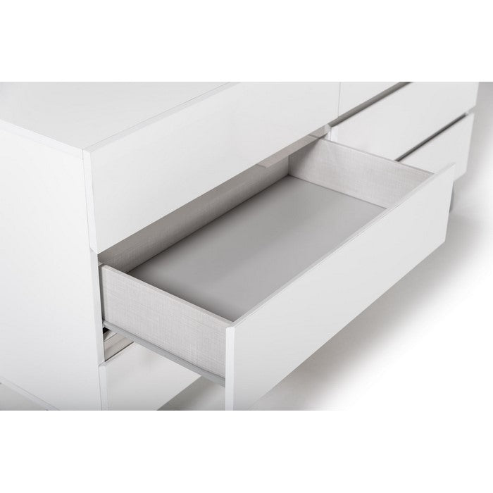 Wooden Frame Dresser with 6 Drawers and Metal Legs, White