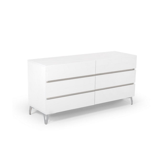 Wooden Frame Dresser with 6 Drawers and Metal Legs, White