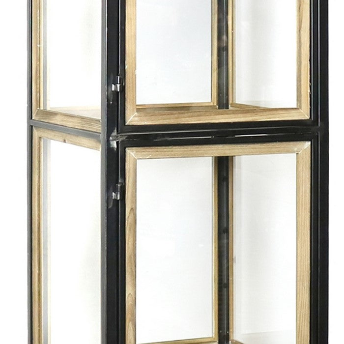 Transitional Style  4 Tier Metal Cabinet with Wooden Details, Black