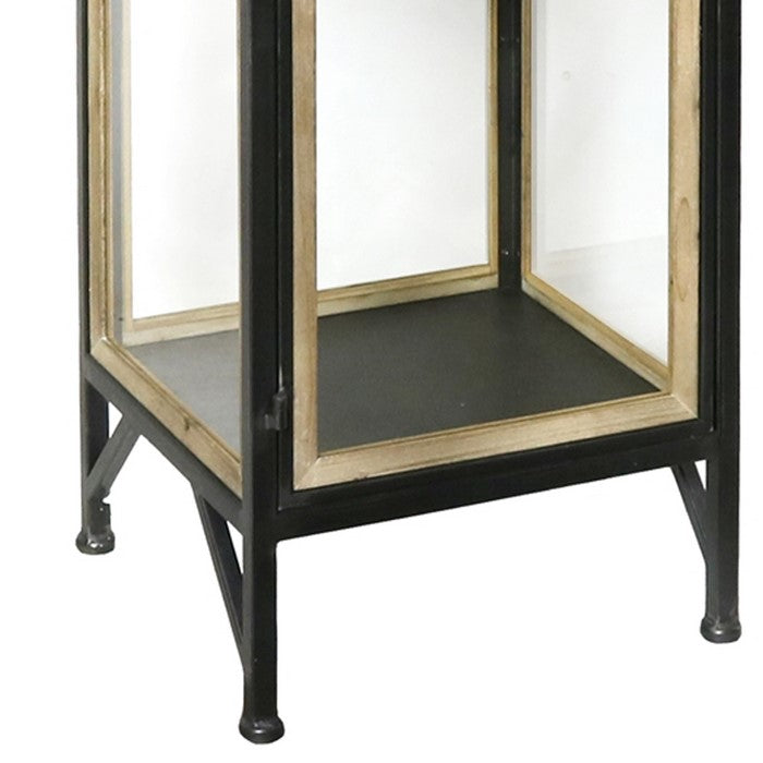 Transitional Style  4 Tier Metal Cabinet with Wooden Details, Black