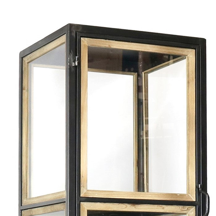Transitional Style  4 Tier Metal Cabinet with Wooden Details, Black