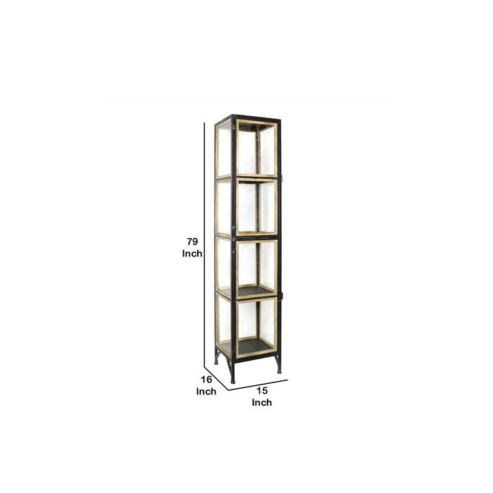 Transitional Style  4 Tier Metal Cabinet with Wooden Details, Black