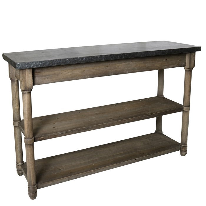 Transitional Rectangular Table with Marble Top and Open Shelves, Brown