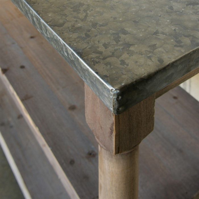 Transitional Rectangular Table with Marble Top and Open Shelves, Brown