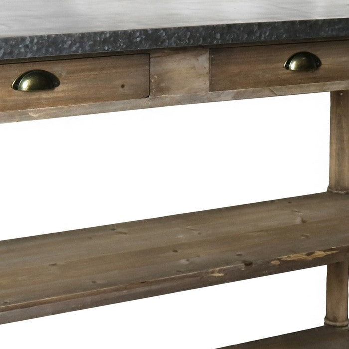Transitional Rectangular Table with Marble Top and Open Shelves, Brown