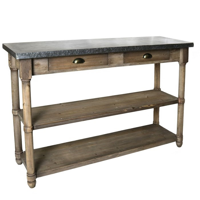 Transitional Rectangular Table with Marble Top and Open Shelves, Brown