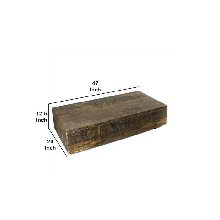 Contemporary Style Wooden Coffee Table with Raw Finishing, Brown