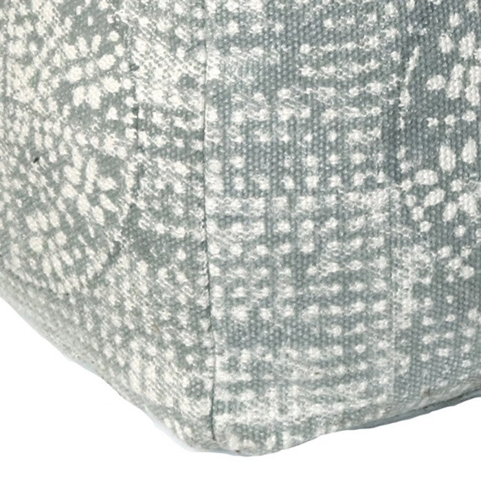 Transitional Style Rectangular Cotton Pouf with Block Print Design, Gray