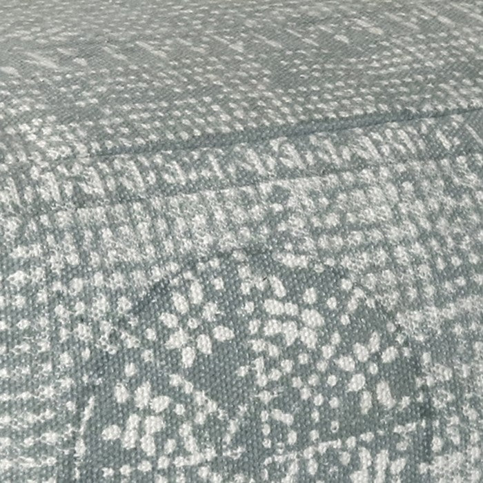 Transitional Style Rectangular Cotton Pouf with Block Print Design, Gray