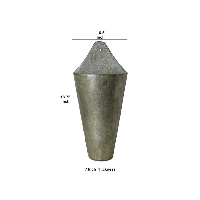 Traditional Style Semi Conical Shaped Iron Wall Bucket, Gray