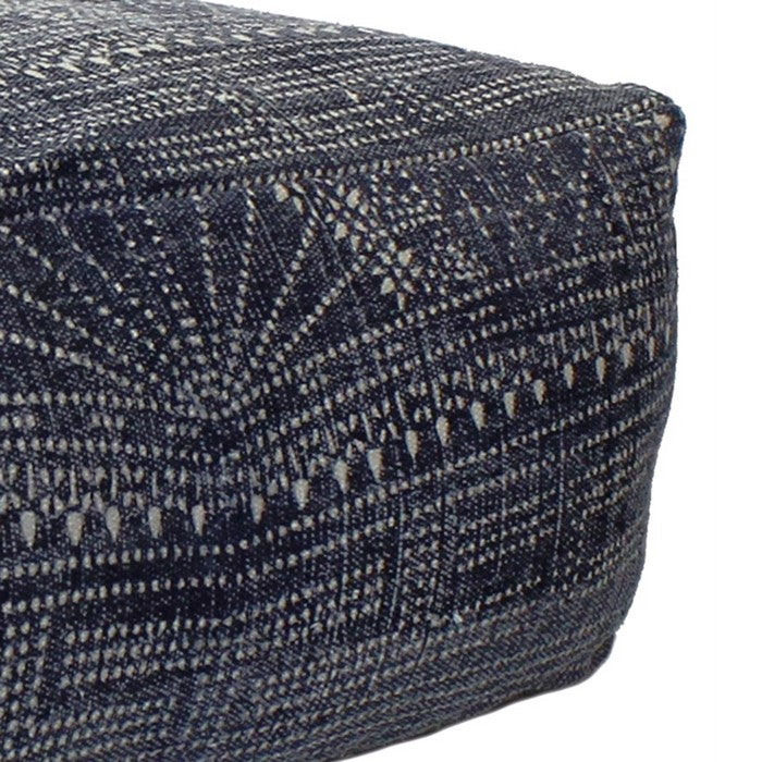Traditional Style Thick Rectangular Pouf with Batik Print, Blue