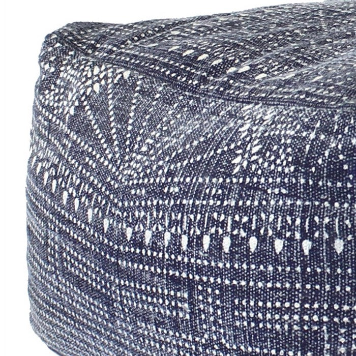 Traditional Style Thick Rectangular Pouf with Batik Print, Blue