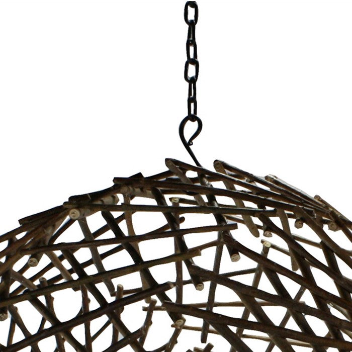 Contemporary Style Expandable Twig Sphere with Chain for Hanging, Brown