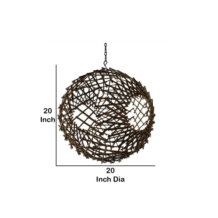 Contemporary Style Expandable Twig Sphere with Chain for Hanging, Brown