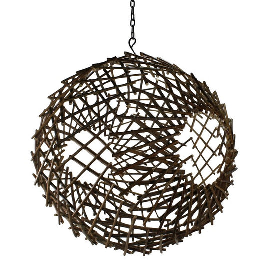 Contemporary Style Expandable Twig Sphere with Chain for Hanging, Brown