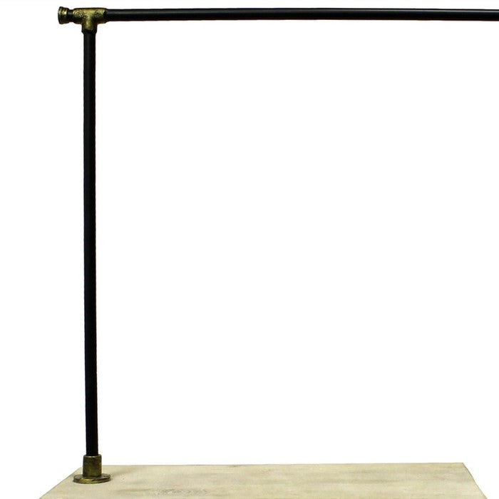Durable Wooden Hall Tree with Iron Frame and Open Shelves, Black and White