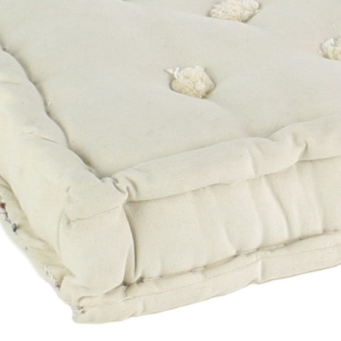Modern Styled Canvas Cushion with Threaded Tufting and Thick Piping, White