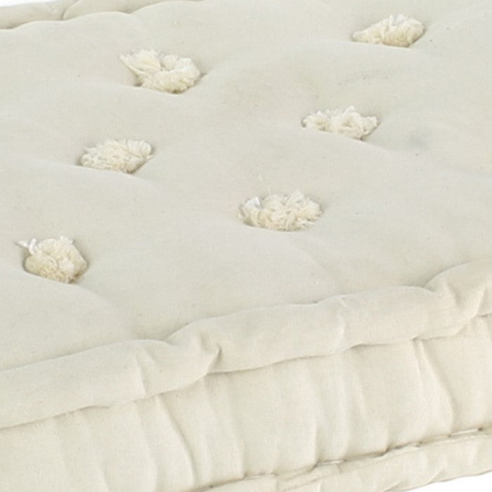 Modern Styled Canvas Cushion with Threaded Tufting and Thick Piping, White