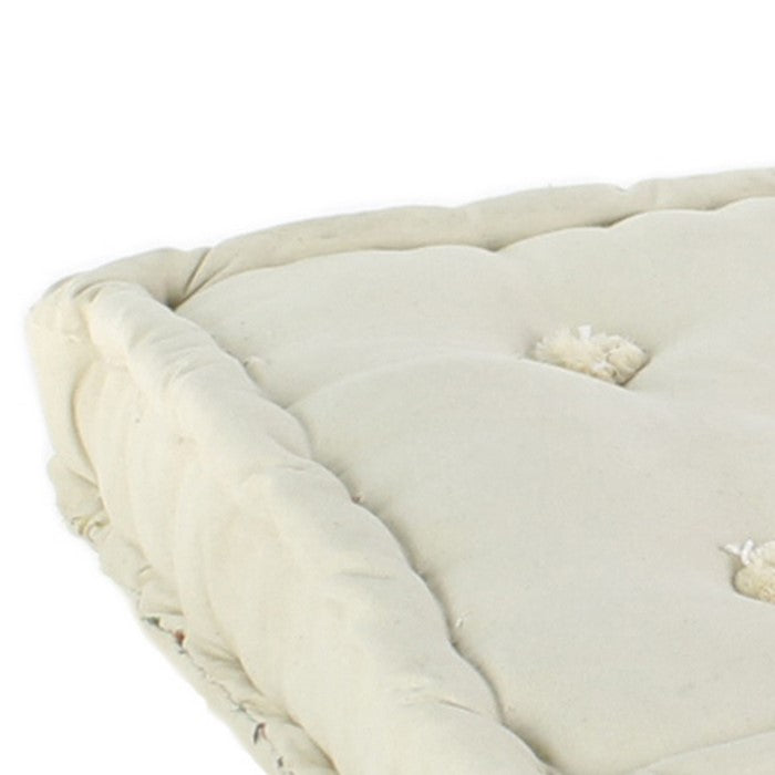 Modern Styled Canvas Cushion with Threaded Tufting and Thick Piping, White