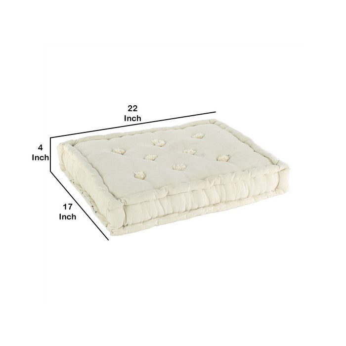 Modern Styled Canvas Cushion with Threaded Tufting and Thick Piping, White