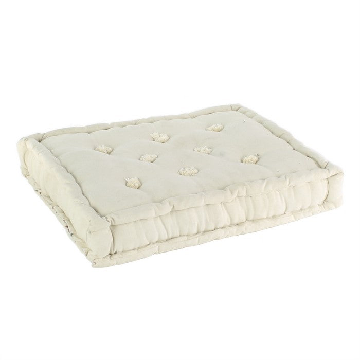 Modern Styled Canvas Cushion with Threaded Tufting and Thick Piping, White