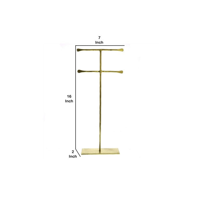 Double T Shaped Iron Jewellery Stand with Flat Base, Gold