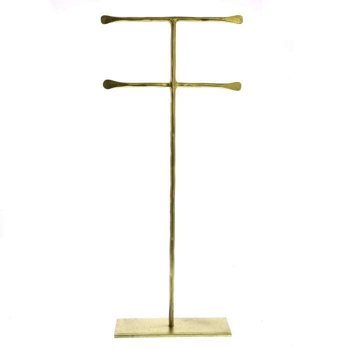 Double T Shaped Iron Jewellery Stand with Flat Base, Gold