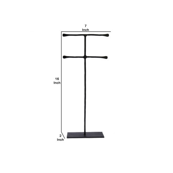 Double T Shaped Iron Jewellery Stand with Flat Base, Black