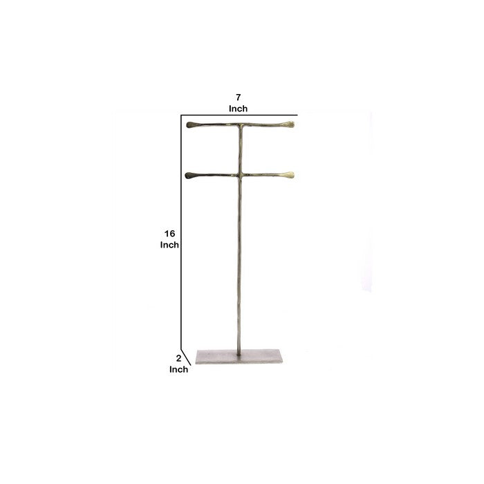 Double T Shaped Iron Jewellery Stand with Flat Base, Silver