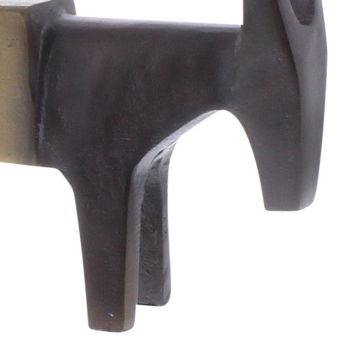 Contemporary Metal Burro Figurine with Hammer Like Head, Black and Bronze