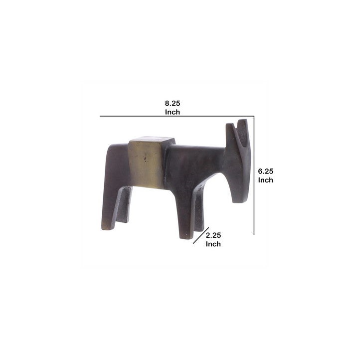 Contemporary Metal Burro Figurine with Hammer Like Head, Black and Bronze