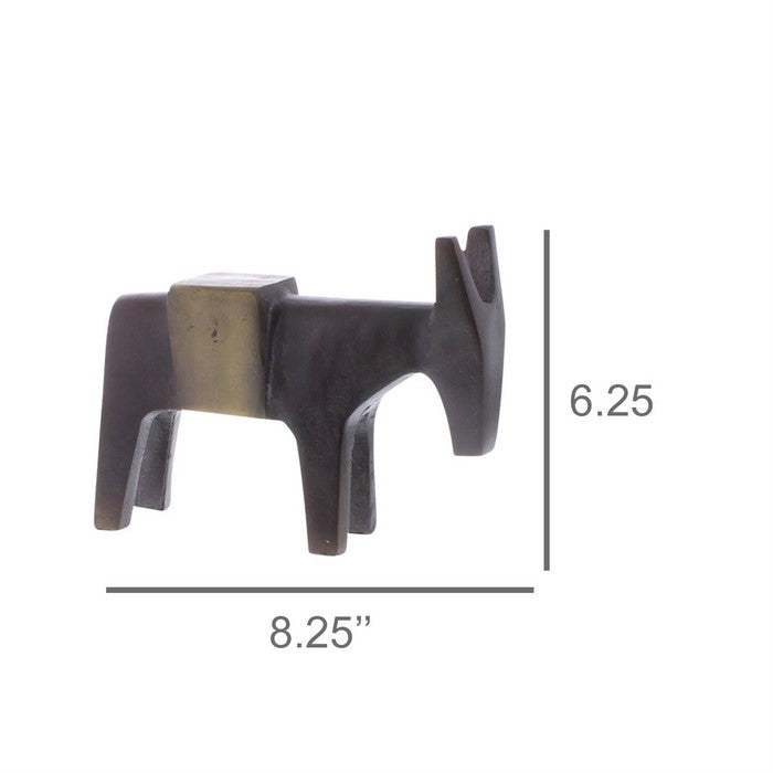 Contemporary Metal Burro Figurine with Hammer Like Head, Black and Bronze