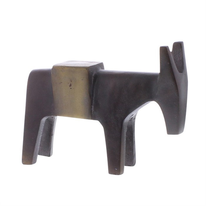 Contemporary Metal Burro Figurine with Hammer Like Head, Black and Bronze