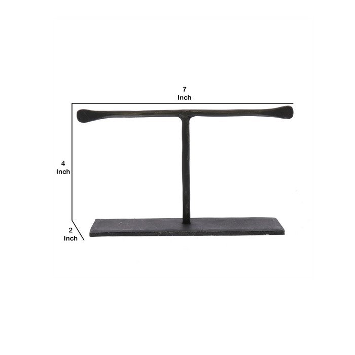 T Shaped Iron Jewellery Stand with Flat Base and Flattened Ends, Black