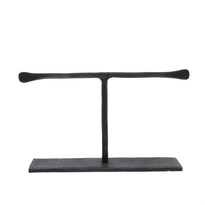 T Shaped Iron Jewellery Stand with Flat Base and Flattened Ends, Black
