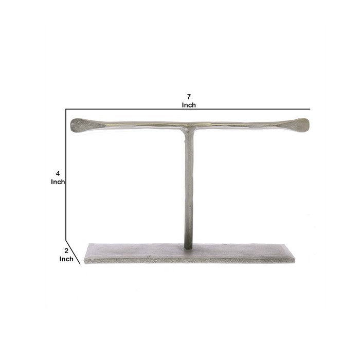T Shaped Iron Jewellery Stand with Flat Base and Flattened Ends, Silver