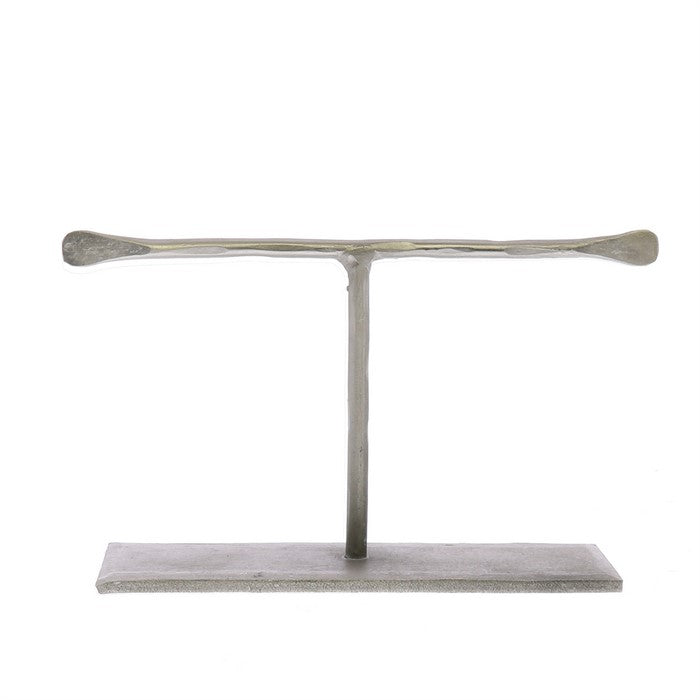 T Shaped Iron Jewellery Stand with Flat Base and Flattened Ends, Silver