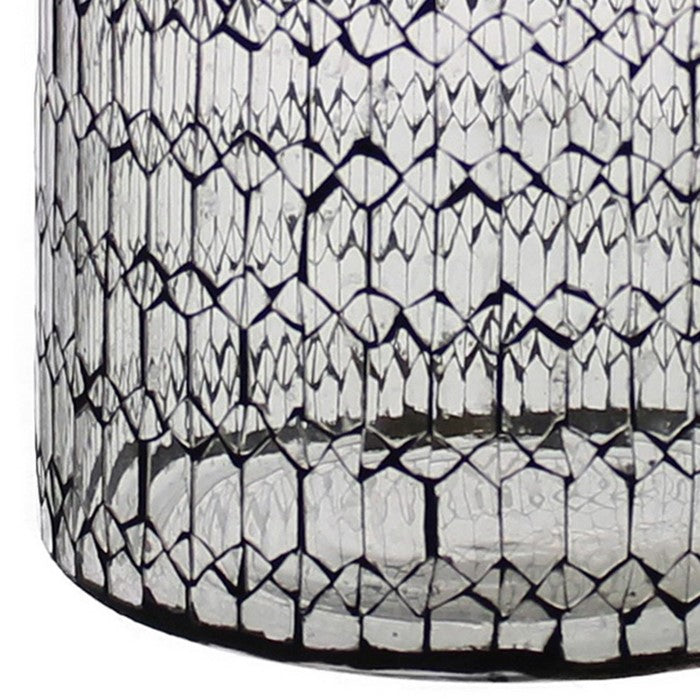 Modern Style Glass Hurricane with Honeycomb Patterned Design, Black
