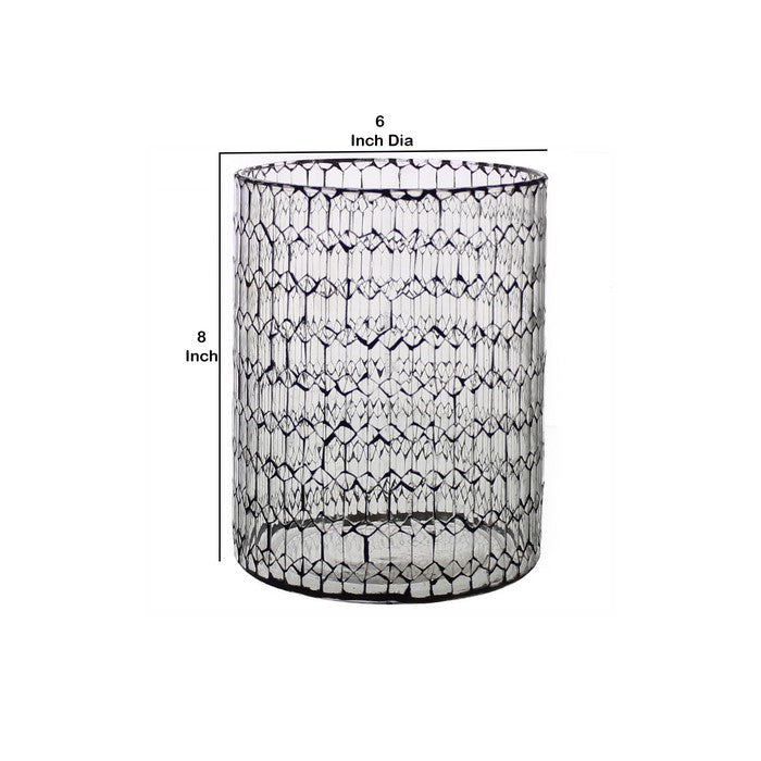 Modern Style Glass Hurricane with Honeycomb Patterned Design, Black