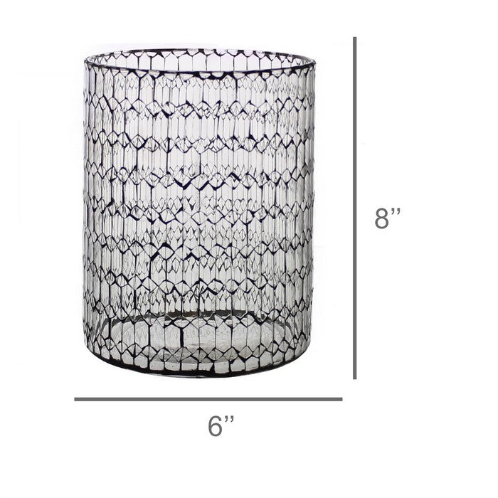 Modern Style Glass Hurricane with Honeycomb Patterned Design, Black