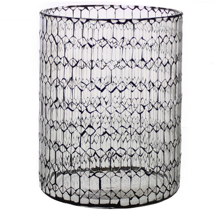 Modern Style Glass Hurricane with Honeycomb Patterned Design, Black