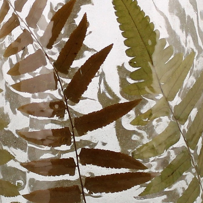 Modern Style Glass Hurricane with Enamelled Fern Leaf Design, Multicolor
