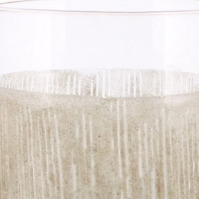Modern Style Glass Hurricane with Sand Enamel Design, Beige