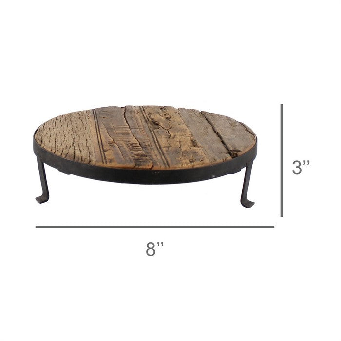 Traditional Style Wooden Pedestal with Metal Frame, Large, Brown and Black