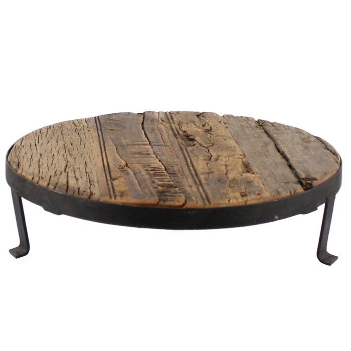 Traditional Style Wooden Pedestal with Metal Frame, Large, Brown and Black