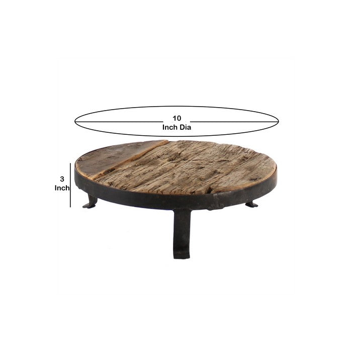 Traditional Style Wooden Pedestal with Metal Frame, Medium, Brown and Black